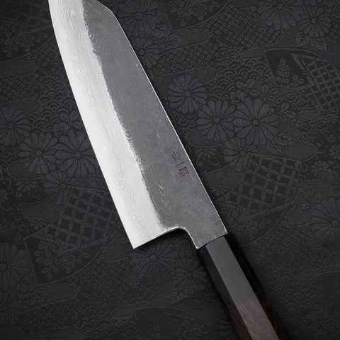 Kiritsuke Santoku Blue Steel #1 Kurouchi Suminagashi Manche en Buffle et Ébène 170mm-[Musashi]-[Couteaux de cuisine japonais]