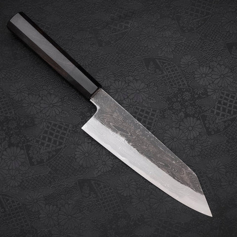 Kiritsuke Santoku Blue Steel #1 Kurouchi Suminagashi Manche en Buffle et Ébène 170mm-[Musashi]-[Couteaux de cuisine japonais]