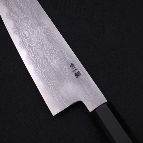Kiritsuke Santoku Blue Steel #1 Suminagashi Manche en Buffle et Ébène 170mm-[Musashi]-[Couteaux de cuisine japonais]