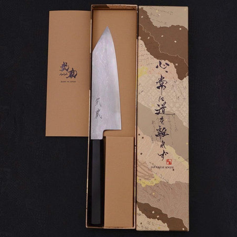 Kiritsuke Santoku Blue Steel #1 Suminagashi Manche en Buffle et Ébène 170mm-[Musashi]-[Couteaux de cuisine japonais]