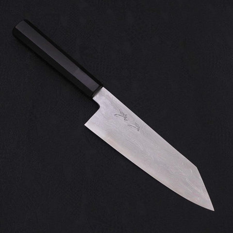 Kiritsuke Santoku Blue Steel #1 Suminagashi Manche en Buffle et Ébène 170mm-[Musashi]-[Couteaux de cuisine japonais]