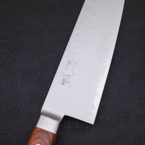 Kiritsuke Santoku VG-5 Tsuchime Manche Occidental Marron 190mm-[Musashi]-[Couteaux de cuisine japonais]