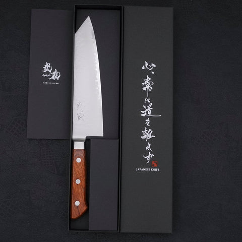 Kiritsuke Santoku VG-5 Tsuchime Manche Occidental Marron 190mm-[Musashi]-[Couteaux de cuisine japonais]