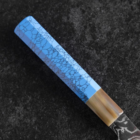 Kiritsuke Silver Steel #3 Nickel Damas Manche en Buffle et Turquoise 230mm-[Musashi]-[Couteaux de cuisine japonais]