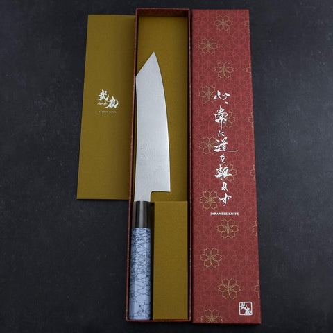 Kiritsuke Silver Steel #3 Nickel en Vagues Damas Manche en Buffle et Turquoise 210mm-[Musashi]-[Couteaux de cuisine japonais]