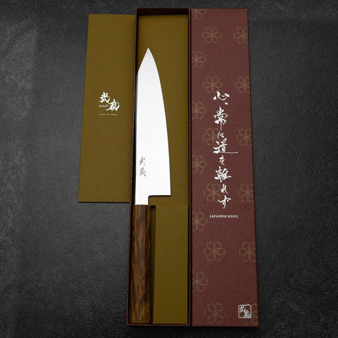 Kiritsuke VG-10 Damas Manche Bois de Bouleau Jaune 210mm-[Musashi]-[Couteaux de cuisine japonais]
