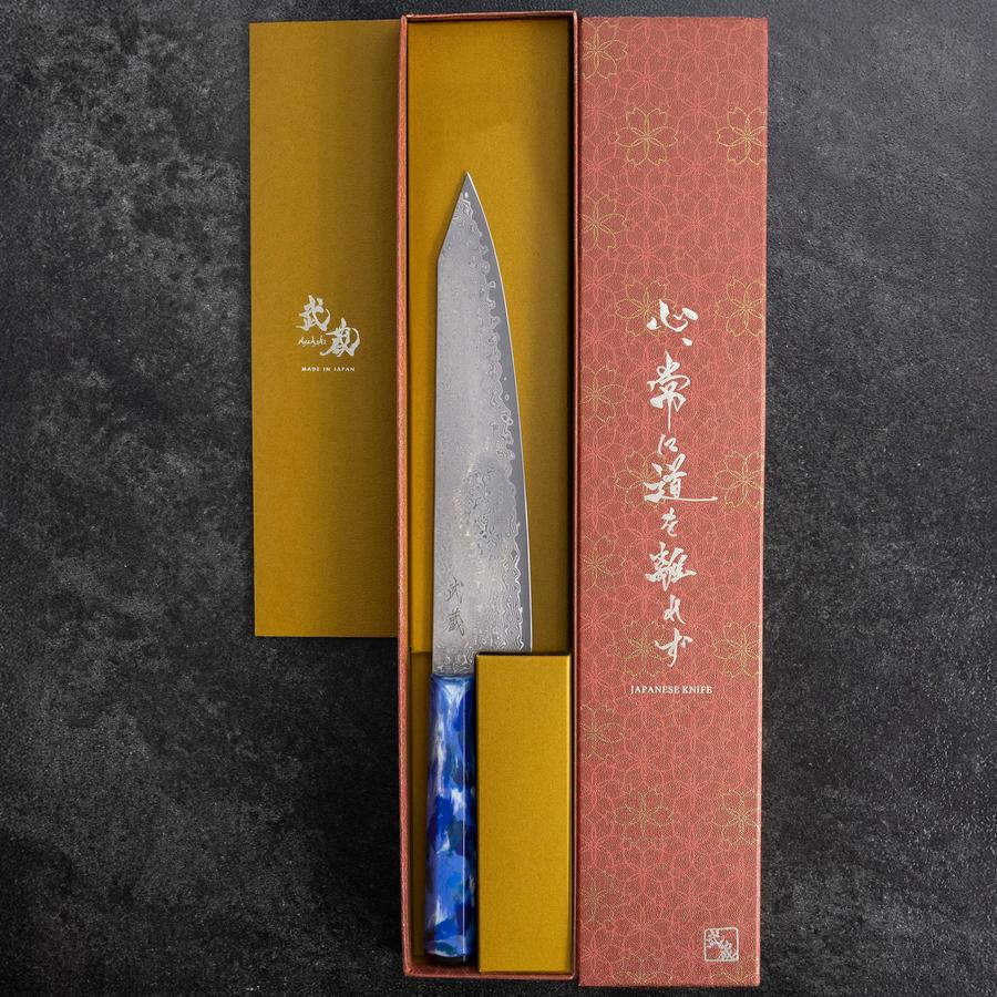 Kiritsuke VG-10 Damascus Ocean Blue Handle 210mm (8.3”)-[Musashi]-[Japanese-Kitchen-Knives]