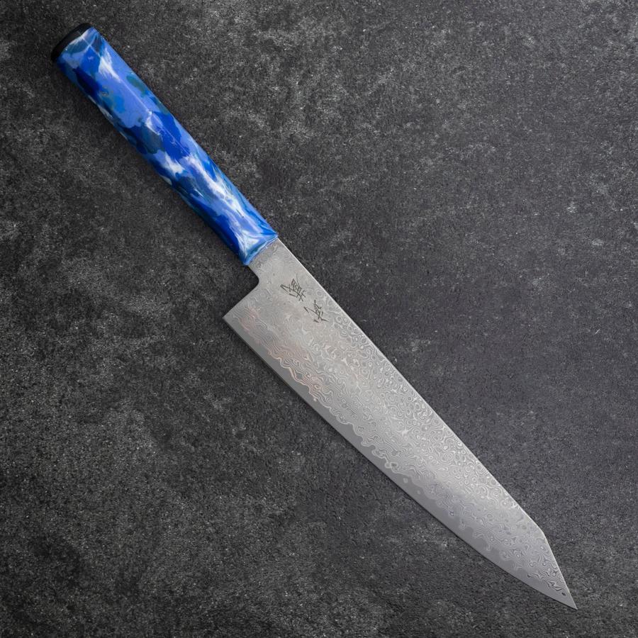 Kiritsuke VG-10 Damascus Ocean Blue Handle 210mm (8.3”)-[Musashi]-[Japanese-Kitchen-Knives]