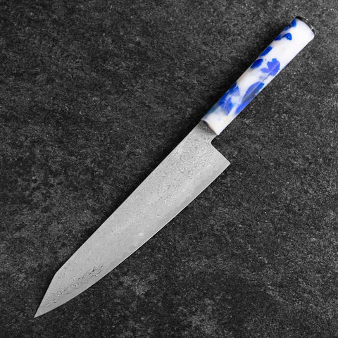 Kiritsuke VG-10 Damas Manche Océan Mix Bleu et Blanc 210mm-[Musashi]-[Couteaux de cuisine japonais]
