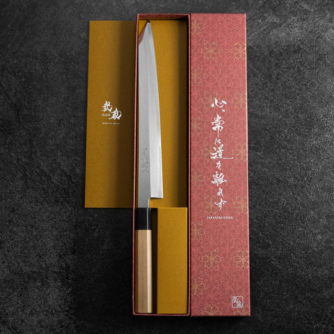 Kiritsuke Yanagiba Blue Steel #2 Kasumi Buffalo Magnolia Handle 260mm-[Musashi]-[Japanese-Kitchen-Knives]