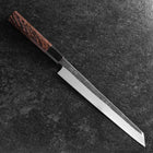 Kiritsuke Yanagiba Blue Steel #2 Kurouchi Manche en Buffle et Bois de Wengé 240mm-[Musashi]-[Couteaux de cuisine japonais]