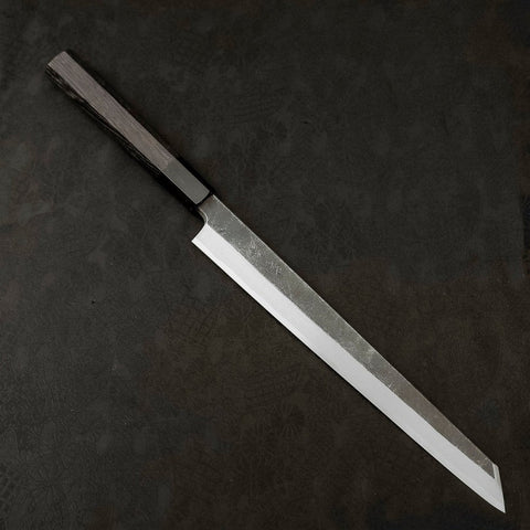 Kiritsuke Yanagiba Blue Steel #2 Kurouchi Manche en Buffle et Bois de Wenge 270mm-[Musashi]-[Couteaux de cuisine japonais]