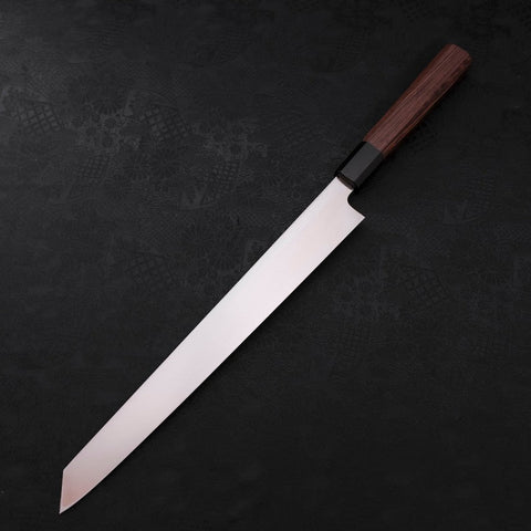 Kiritsuke Yanagiba Blue Steel #2 Kurouchi Manche en Buffle et Bois de Wengé 300mm-[Musashi]-[Couteaux de cuisine japonais]