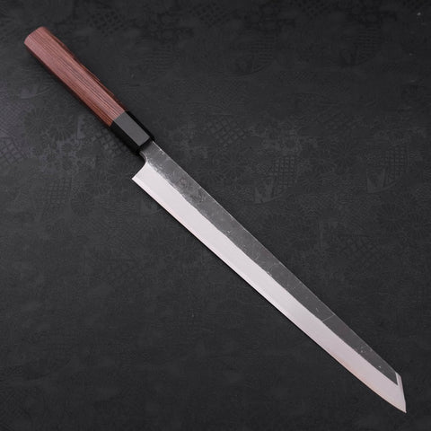 Kiritsuke Yanagiba Blue Steel #2 Kurouchi Manche en Buffle et Bois de Wengé 300mm-[Musashi]-[Couteaux de cuisine japonais]