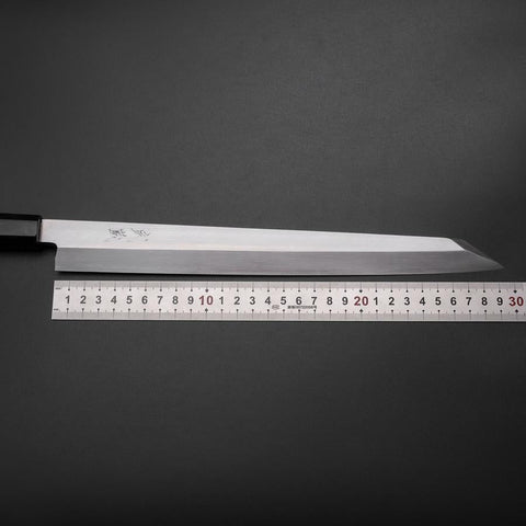 Kiritsuke Yanagiba Silver Steel #3 Kasumi Manche en Buffle et Ébène 300mm-[Musashi]-[Couteaux de cuisine japonais]