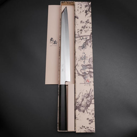 Kiritsuke Yanagiba Silver Steel #3 Kasumi Manche en Buffle et Ébène 300mm-[Musashi]-[Couteaux de cuisine japonais]
