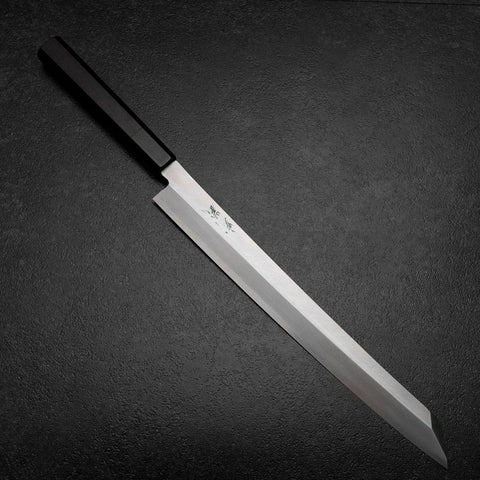 Kiritsuke Yanagiba Silver Steel #3 Kasumi Manche en Buffle et Ébène 300mm (Sori)-[Musashi]-[Couteaux de cuisine japonais]