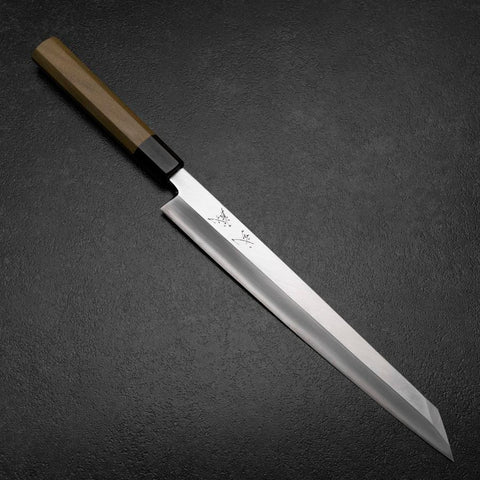 Kiritsuke Yanagiba Silver Steel #3 Kasumi Manche en Buffle et Magnolia 270mm-[Musashi]-[Couteaux de cuisine japonais]