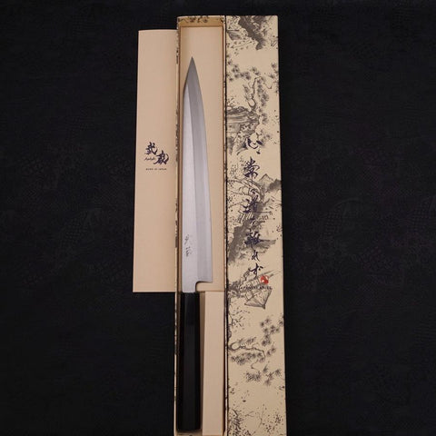 Kiritsuke Yanagiba Silver Steel #3 Poli Manche en Buffle et Ébène 270mm-[Musashi]-[Couteaux de cuisine japonais]