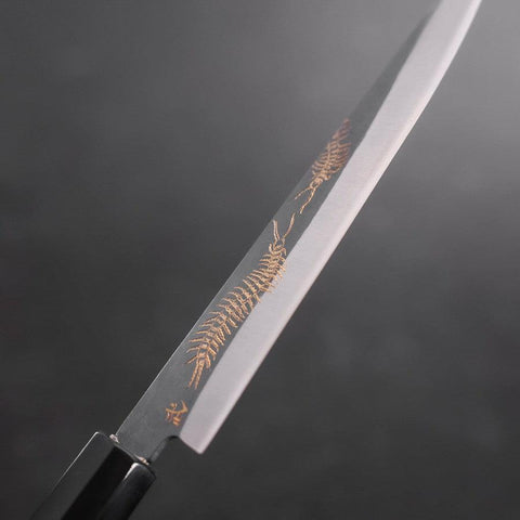 Koyanagi Blue Steel #2 Kurouchi Chokin Mille-pattes Manche en Buffle et Ébène 135mm-[Musashi]-[Couteaux de cuisine japonais]