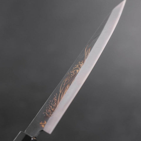 Koyanagi Blue Steel #2 Kurouchi Chokin Nami Manche Buffle et Ébène 135mm-[Musashi]-[Couteaux de cuisine japonais]