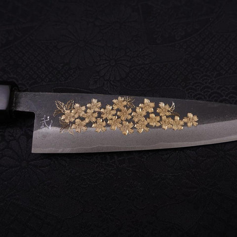 Koyanagi Blue Steel #2 Kurouchi Chokin Sakura Buffalo Ebony Handle 135mm (5.3”)-[Musashi]-[Japanese-Kitchen-Knives]