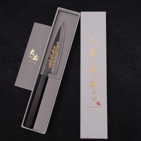 Koyanagi Blue Steel #2 Kurouchi Chokin Sakura Buffalo Ebony Handle 135mm (5.3”)-[Musashi]-[Japanese-Kitchen-Knives]