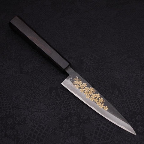Koyanagi Blue Steel #2 Kurouchi Chokin Sakura Buffalo Ebony Handle 135mm (5.3”)-[Musashi]-[Japanese-Kitchen-Knives]