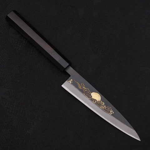 Koyanagi Blue Steel #2 Kurouchi Chokin Soleil-Nuage Chanceux Manche en Buffle et Ébène 135mm-[Musashi]-[Couteaux de cuisine japonais]