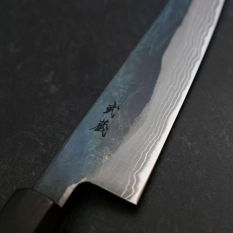 Koyanagi Blue Steel #2 Kurouchi Damas Manche en Buffle et Ébène 135mm-[Musashi]-[Couteaux de cuisine japonais]