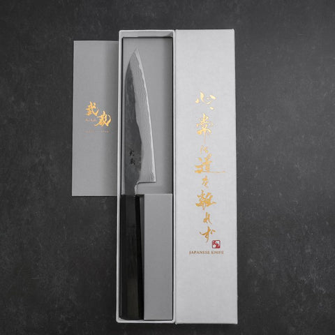 Koyanagi Blue Steel #2 Kurouchi Damas Manche en Buffle et Ébène 135mm-[Musashi]-[Couteaux de cuisine japonais]