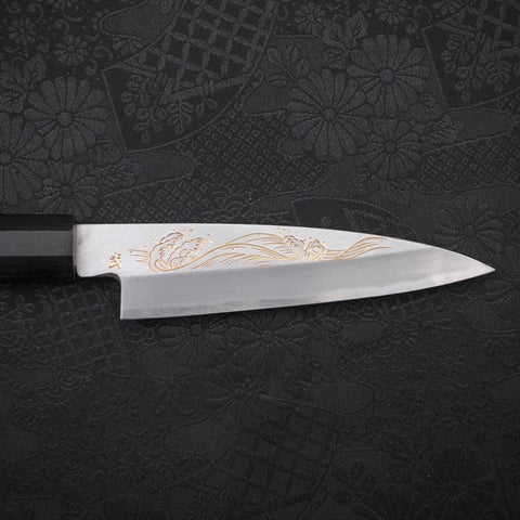 Koyanagi White Steel #2 Kasumi Chokin Nami Manche en Buffle et Ébène 110mm-[Musashi]-[Couteaux de cuisine japonais]