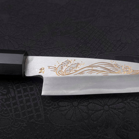 Koyanagi White Steel #2 Kasumi Chokin Nami Manche en Buffle et Ébène 110mm-[Musashi]-[Couteaux de cuisine japonais]