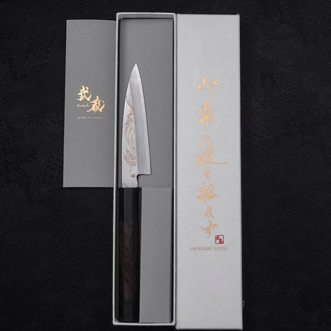 Koyanagi White Steel #2 Kasumi Chokin Nami Manche en Buffle et Ébène 110mm-[Musashi]-[Couteaux de cuisine japonais]