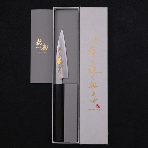 Koyanagi White Steel #2 Kasumi Chokin Nuage Chanceux Manche en Buffle et Ébène 110mm-[Musashi]-[Couteaux de cuisine japonais]