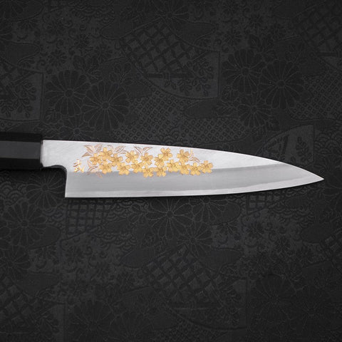 Koyanagi White Steel #2 Kasumi Chokin Sakura Manche Buffle et Ébène 150mm-[Musashi]-[Couteaux de cuisine japonais]