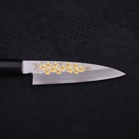 Koyanagi White Steel #2 Kasumi Chokin Sakura Manche en Buffle et Ébène 110mm-[Musashi]-[Couteaux de cuisine japonais]