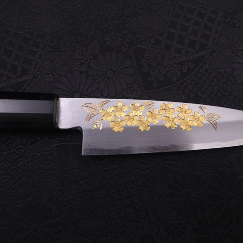 Koyanagi White Steel #2 Kasumi Chokin Sakura Manche en Buffle et Ébène 110mm-[Musashi]-[Couteaux de cuisine japonais]