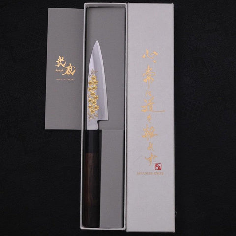 Koyanagi White Steel #2 Kasumi Chokin Sakura Manche en Buffle et Ébène 110mm-[Musashi]-[Couteaux de cuisine japonais]