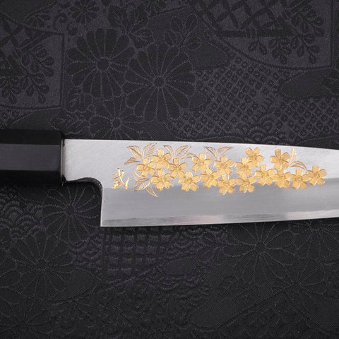 Koyanagi White Steel #2 Kasumi Chokin Sakura Manche en Buffle et Ébène 150mm-[Musashi]-[Couteaux de cuisine japonais]