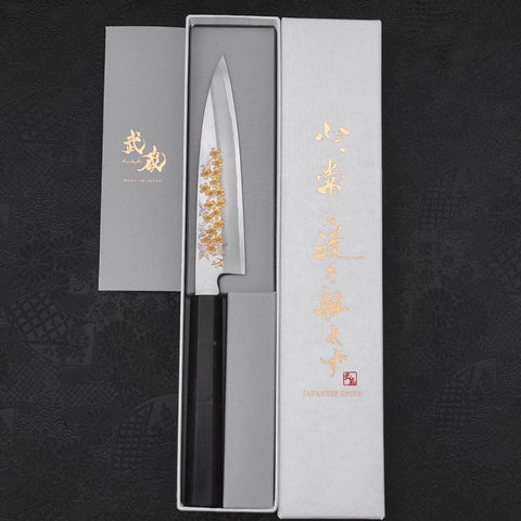 Koyanagi White Steel #2 Kasumi Chokin Sakura Manche en Buffle et Ébène 150mm-[Musashi]-[Couteaux de cuisine japonais]