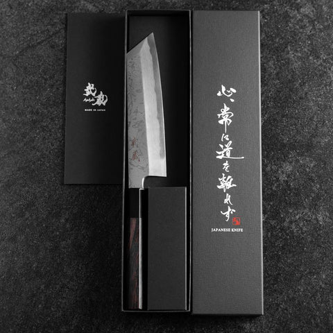 Mukimono Blue Steel #2 Suminagashi Manche en Buffle et Ébène 170mm-[Musashi]-[Couteaux de cuisine japonais]