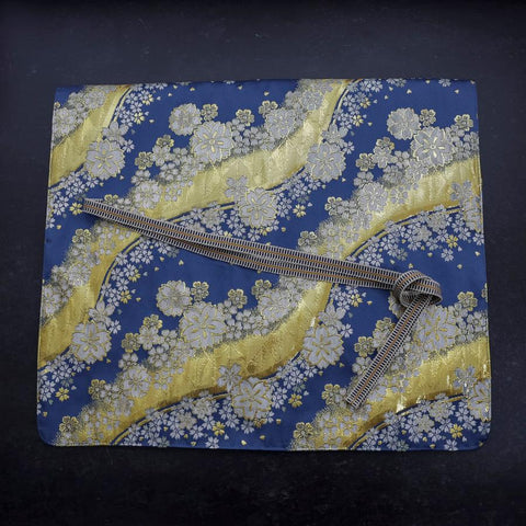 Musashi Japanese Style Kitchen Knife Roll Blue-Golden Sakura River 4 Pockets Handmade-[Musashi]-[Couteaux de cuisine japonais]