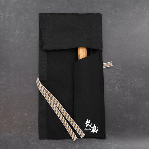 Musashi Japanese Style Kitchen Knife Roll Flower Black 1 Pocket Handmade-[Musashi]-[Japanese-Kitchen-Knives]