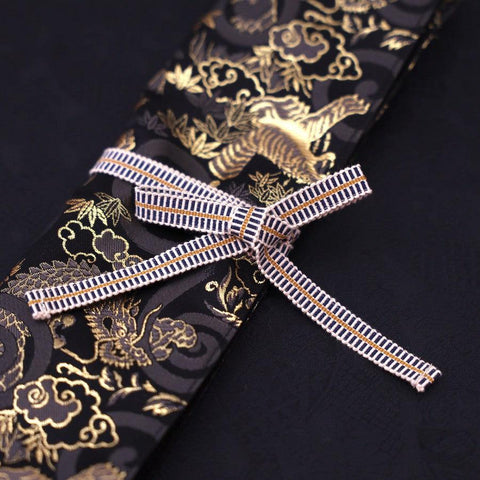 Musashi Japanese Style Kitchen Knife Roll Gold Dragon Tora(Tiger) 1 Pocket Handmade-[Musashi]-[Couteaux de cuisine japonais]
