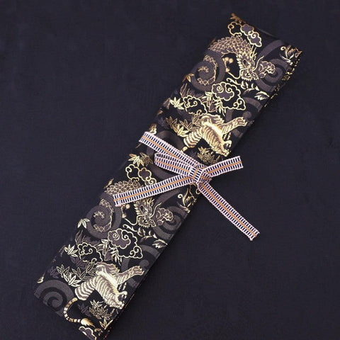 Musashi Japanese Style Kitchen Knife Roll Gold Dragon Tora(Tiger) 1 Pocket Handmade-[Musashi]-[Couteaux de cuisine japonais]