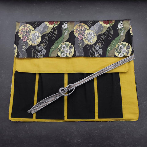 Musashi Japanese Style Kitchen Knife Roll Michi-naga Yukiwamon 4 Pockets Handmade-[Musashi]-[Couteaux de cuisine japonais]