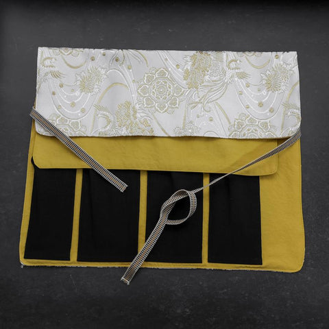 Musashi Japanese Style Kitchen Knife Roll White-Golden Phoenix 4 Pockets Handmade-[Musashi]-[Couteaux de cuisine japonais]