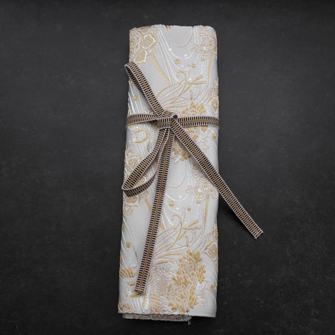 Musashi Japanese Style Kitchen Knife Roll White-Golden Phoenix 4 Pockets Handmade-[Musashi]-[Couteaux de cuisine japonais]