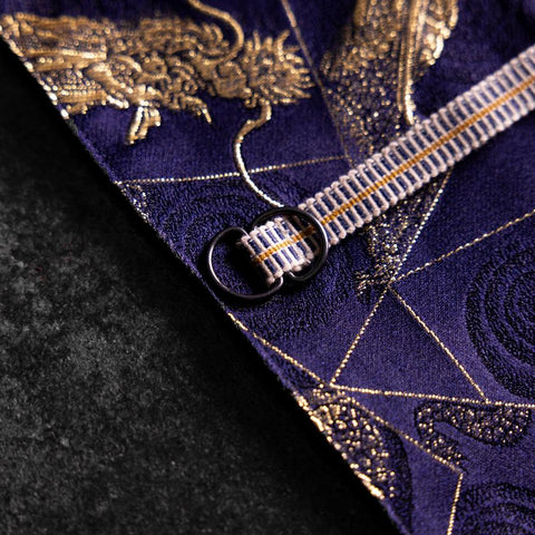 Musashi Rouleau de Couteaux de Cuisine Style Japonais Bleu Marine et Doré Dragon 2 Pochette Fait Main-[Musashi]-[Couteaux de cuisine japonais]